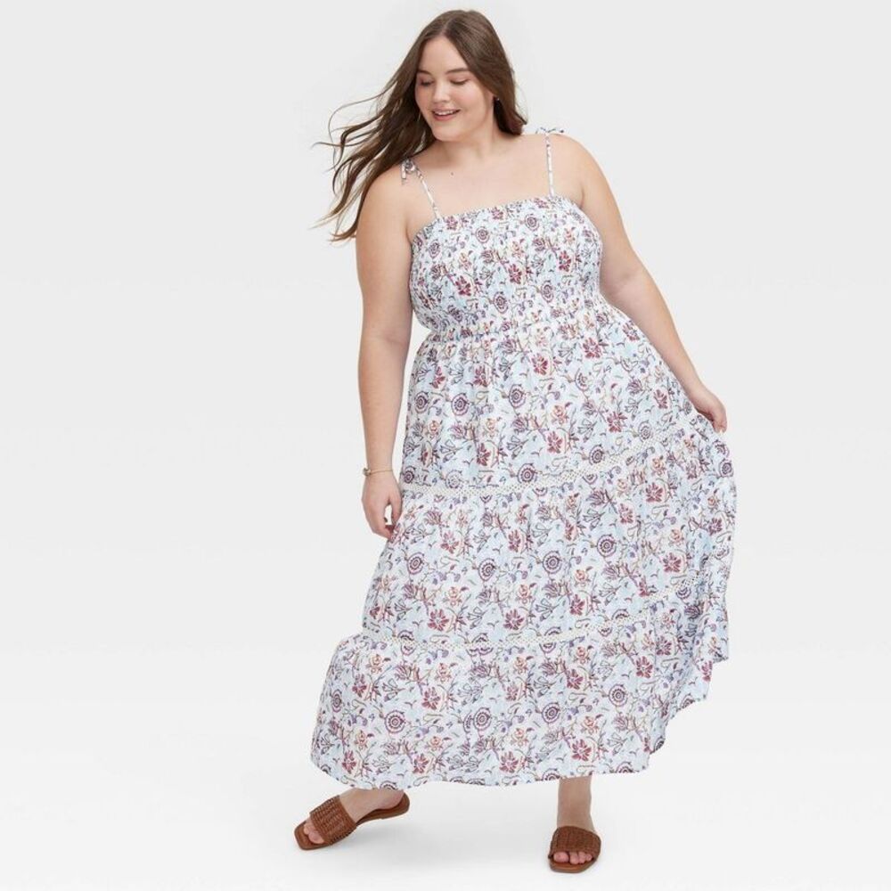 Roller Rabbit White Floral Strapless Maxi Dress
